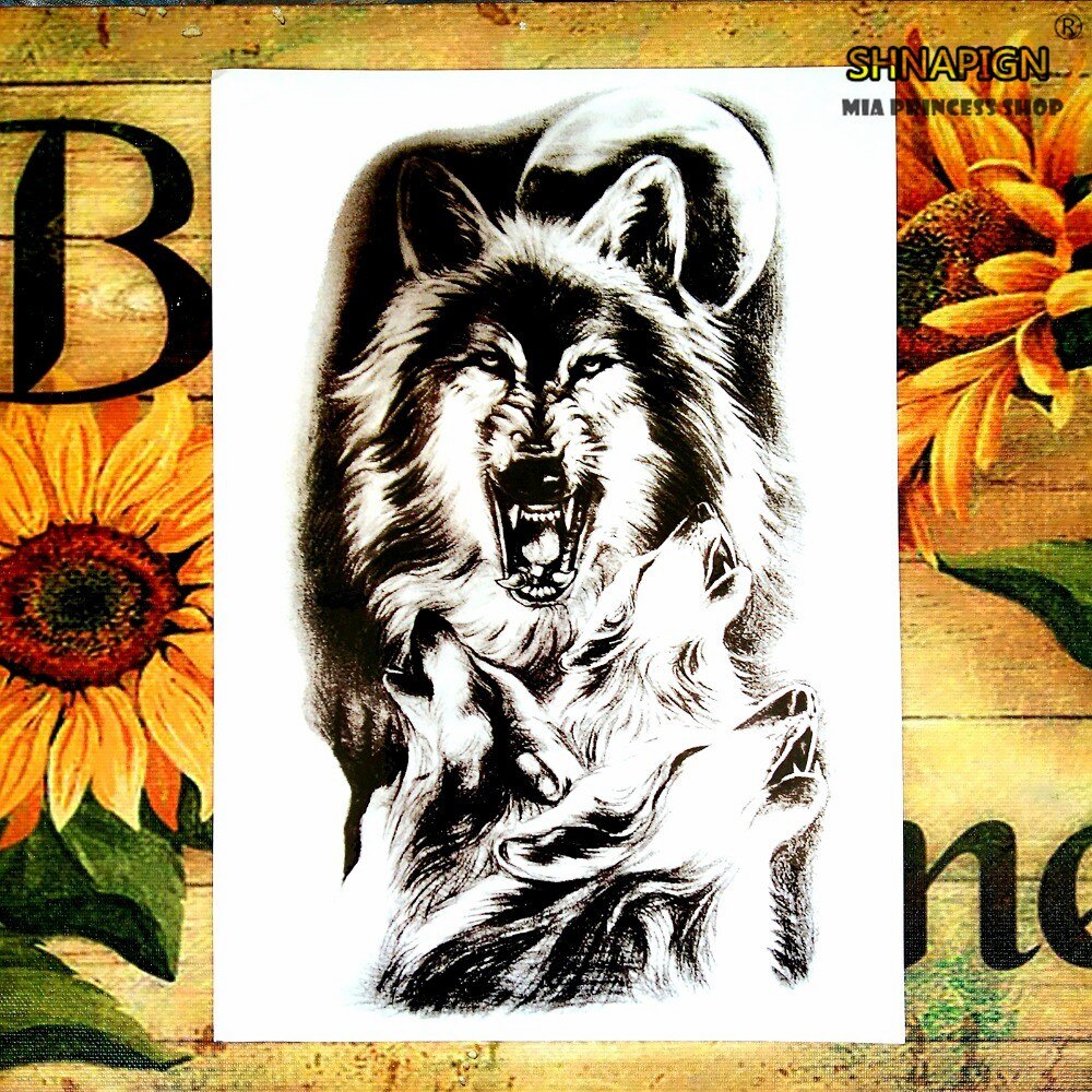 SHNAPIGN Black wolves Temporary Tattoo Body Art Flash Tattoo Stickers 12*20cm Waterproof Henna Styling Home Decor Wall Sticker