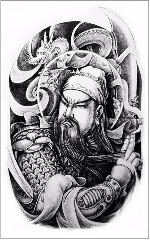 SHNAPIGN Guan Yu Temporary Tattoo Body Art, 12*20cm Flash Tattoo Stickers, Waterproof Fake Tatoo Henna Tatto Wall Sticker