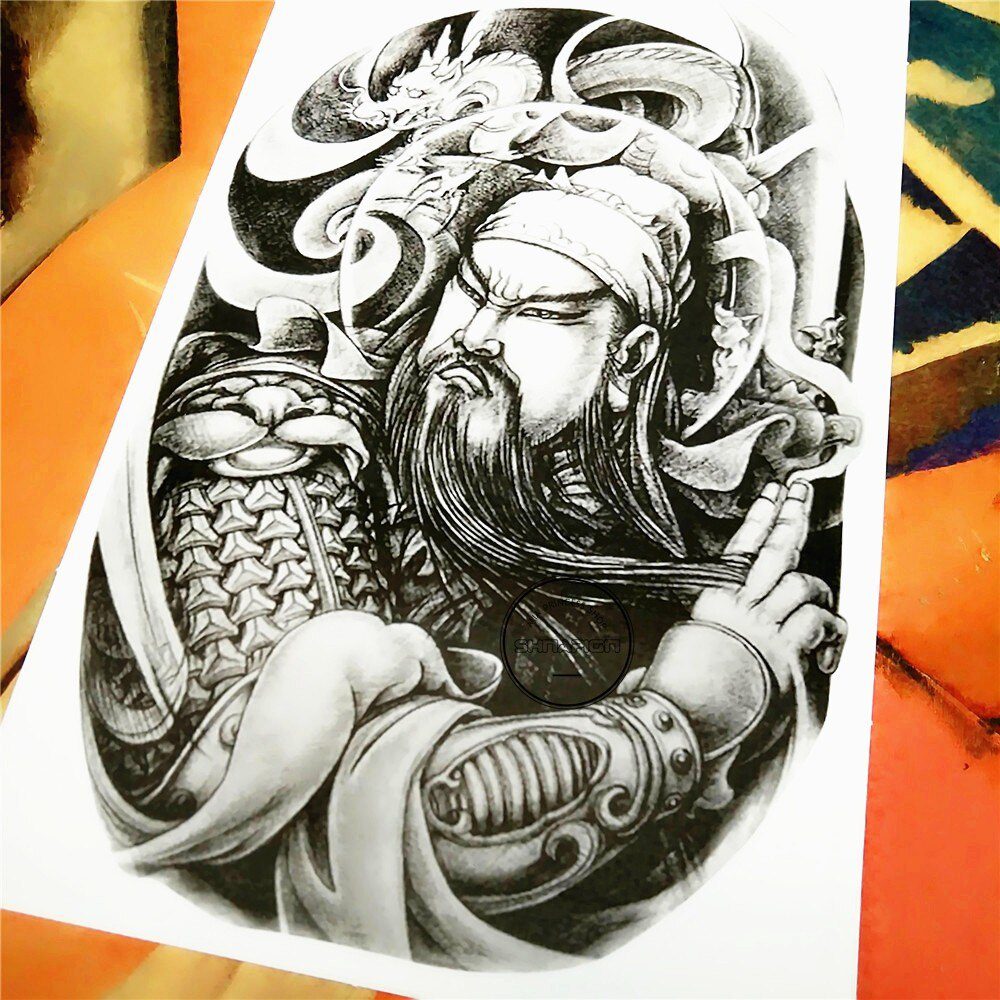 SHNAPIGN Guan Yu Temporary Tattoo Body Art, 12*20cm Flash Tattoo Stickers, Waterproof Fake Tatoo Henna Tatto Wall Sticker