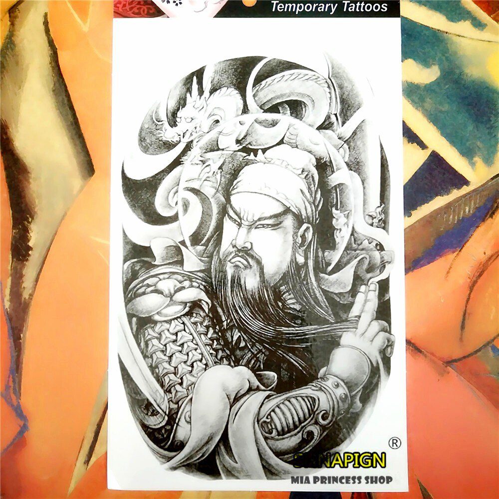 SHNAPIGN Guan Yu Temporary Tattoo Body Art, 12*20cm Flash Tattoo Stickers, Waterproof Fake Tatoo Henna Tatto Wall Sticker