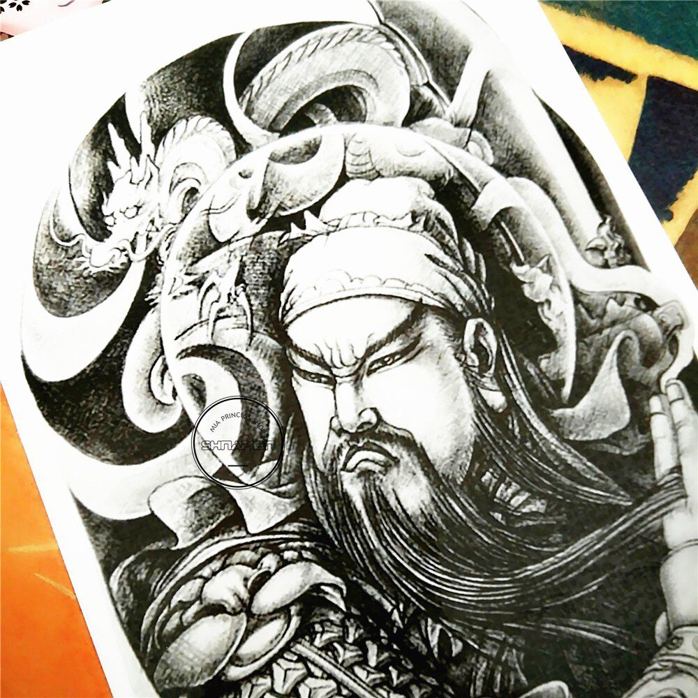 SHNAPIGN Guan Yu Temporary Tattoo Body Art, 12*20cm Flash Tattoo Stickers, Waterproof Fake Tatoo Henna Tatto Wall Sticker