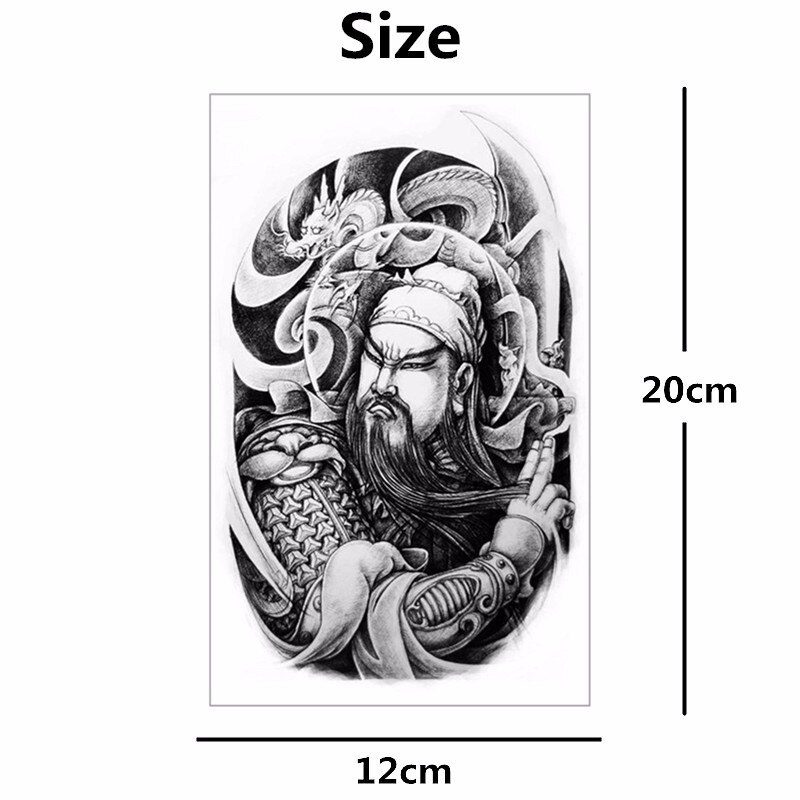 SHNAPIGN Guan Yu Temporary Tattoo Body Art, 12*20cm Flash Tattoo Stickers, Waterproof Fake Tatoo Henna Tatto Wall Sticker