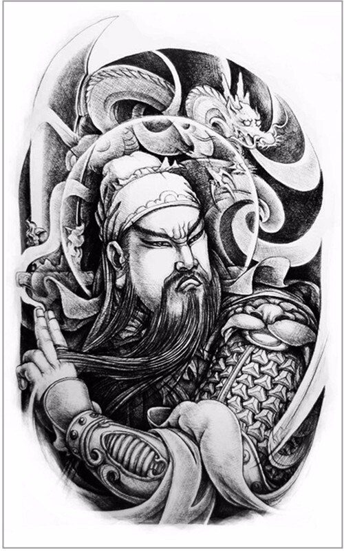 SHNAPIGN Guan Yu Temporary Tattoo Body Art, 12*20cm Flash Tattoo Stickers, Waterproof Fake Tatoo Henna Tatto Wall Sticker