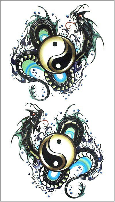 SHNAPIGN Yin Yang Taichi Dragon Temporary Tattoo Body Art Flash Tattoo Stickers 17*10cm Waterproof Fake Car Styling Wall Sticker