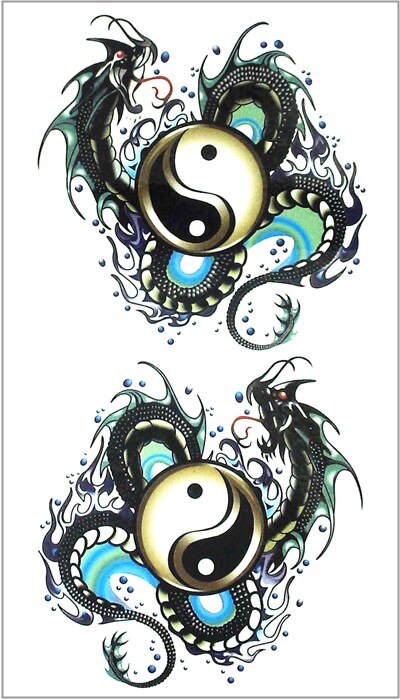 SHNAPIGN Yin Yang Taichi Dragon Temporary Tattoo Body Art Flash Tattoo Stickers 17*10cm Waterproof Fake Car Styling Wall Sticker