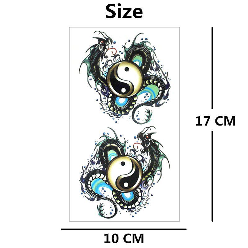 SHNAPIGN Yin Yang Taichi Dragon Temporary Tattoo Body Art Flash Tattoo Stickers 17*10cm Waterproof Fake Car Styling Wall Sticker