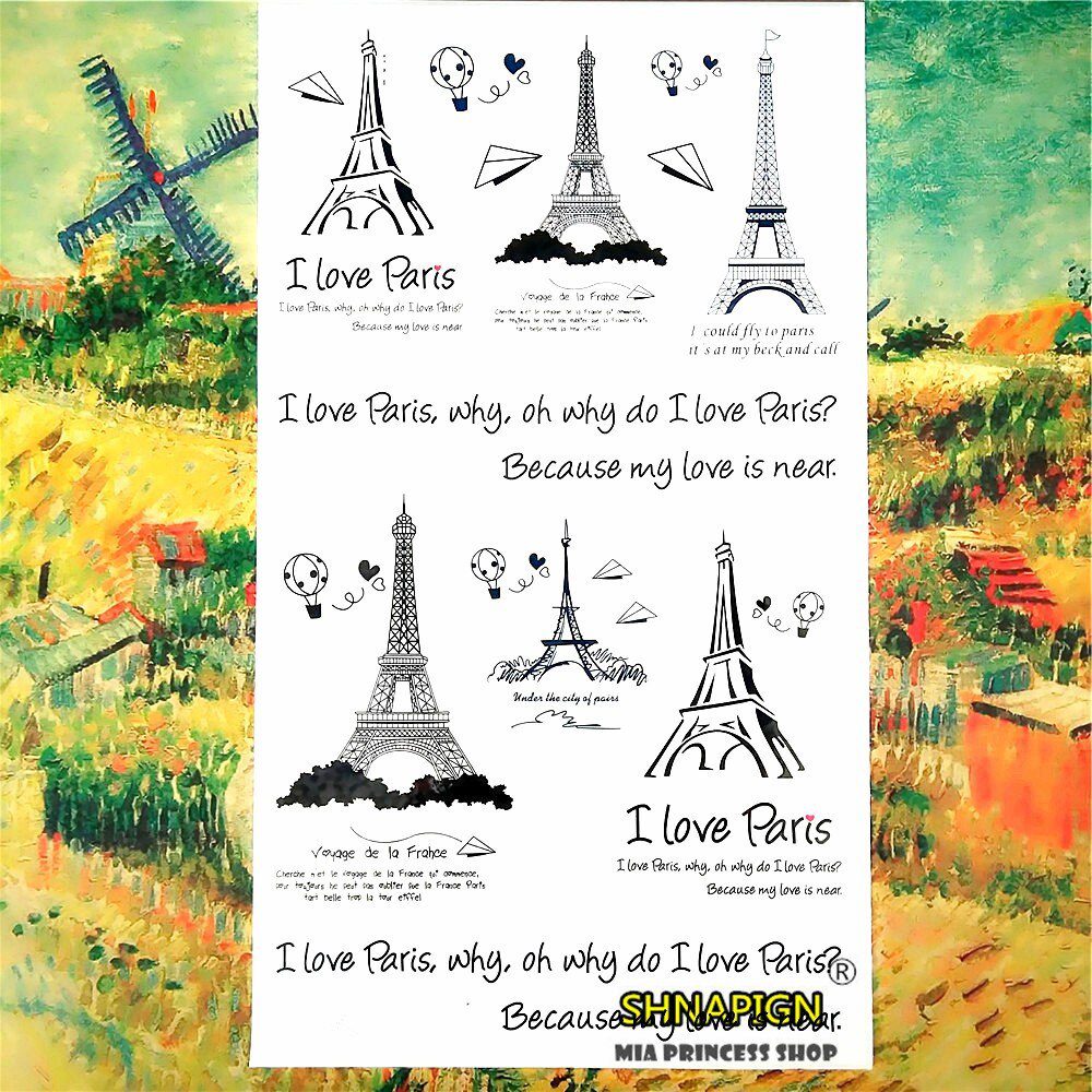 SHNAPIGN Black Eiffel Tower Temporary Tattoo Body Art Arm Flash Tattoo Stickers 17*10cm Waterproof Fake Henna Painless Sticker