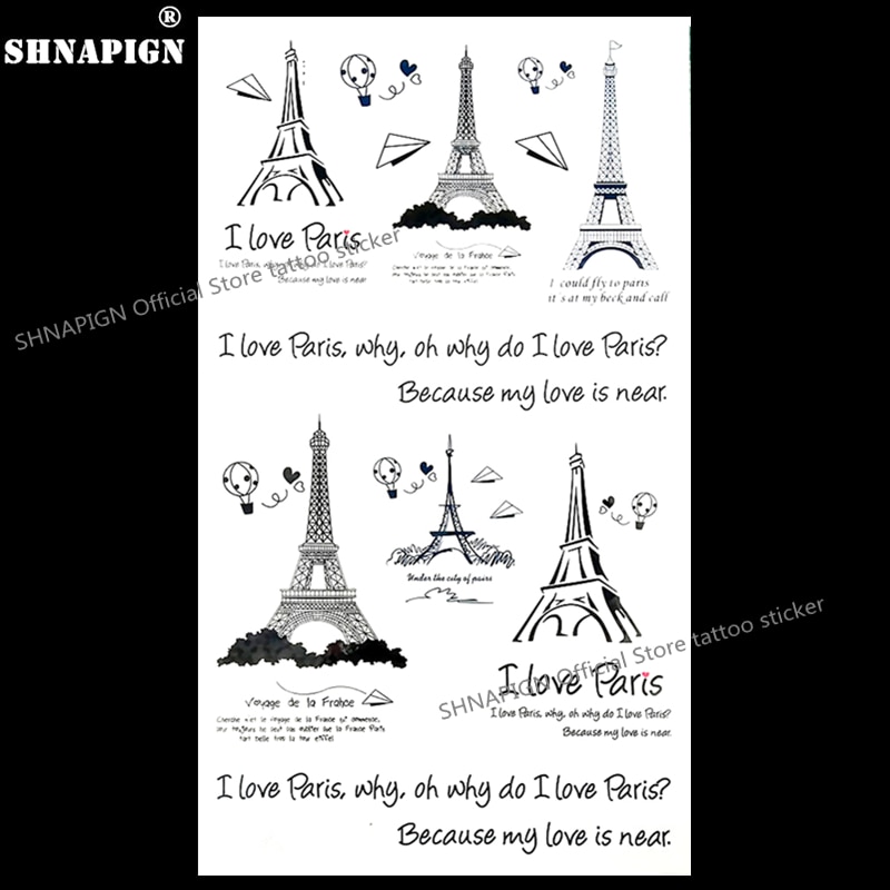 SHNAPIGN Black Eiffel Tower Temporary Tattoo Body Art Arm Flash Tattoo Stickers 17*10cm Waterproof Fake Henna Painless Sticker