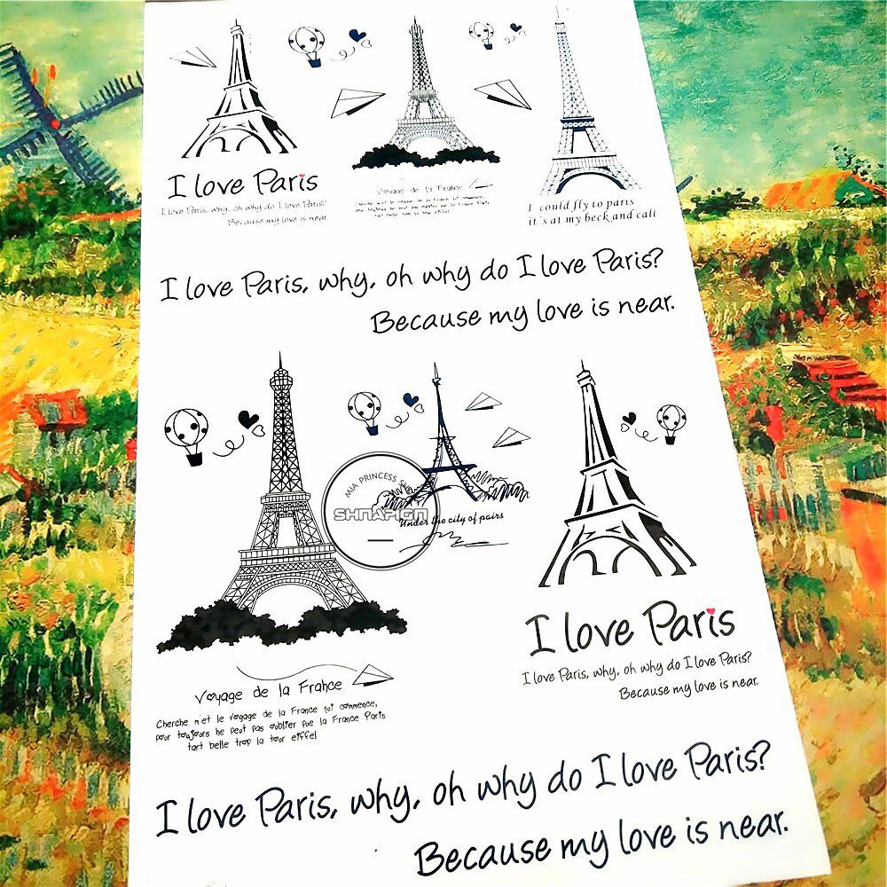 SHNAPIGN Black Eiffel Tower Temporary Tattoo Body Art Arm Flash Tattoo Stickers 17*10cm Waterproof Fake Henna Painless Sticker