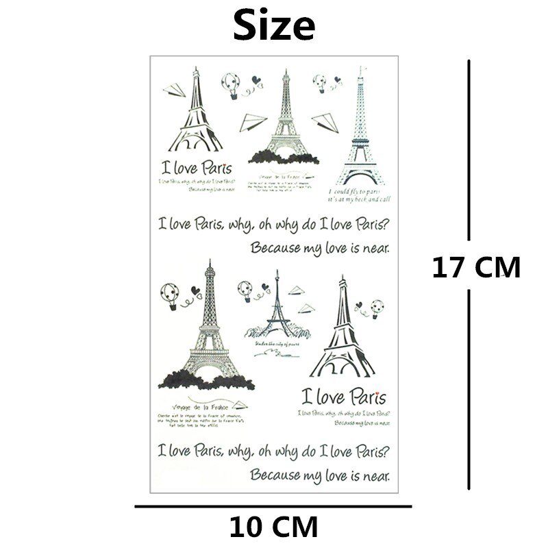 SHNAPIGN Black Eiffel Tower Temporary Tattoo Body Art Arm Flash Tattoo Stickers 17*10cm Waterproof Fake Henna Painless Sticker