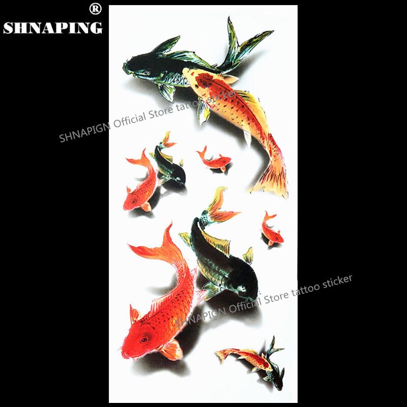 SHNAPIGN 3d Temporary Tattoo Body Art Flash Tattoo Stickers 19*9cm Waterproof Car Styling Home Decor Wall Sticker Koi Carp Fish