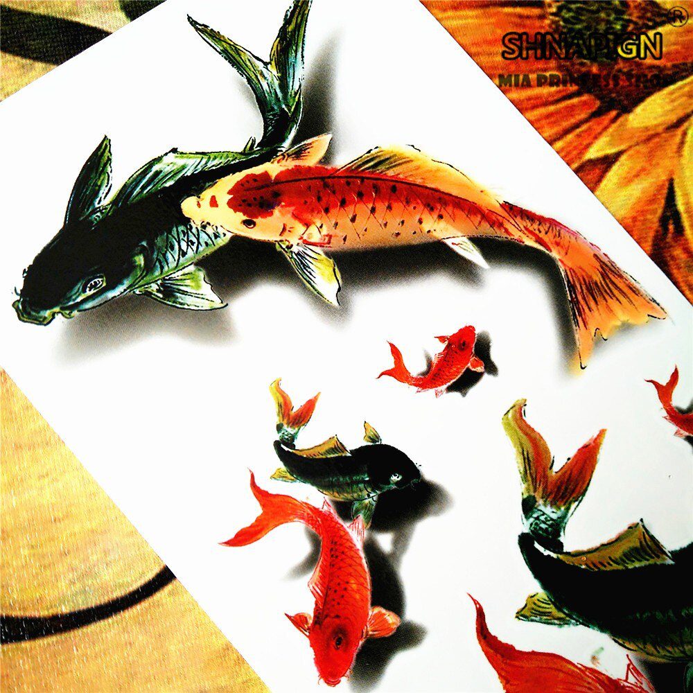 SHNAPIGN 3d Temporary Tattoo Body Art Flash Tattoo Stickers 19*9cm Waterproof Car Styling Home Decor Wall Sticker Koi Carp Fish