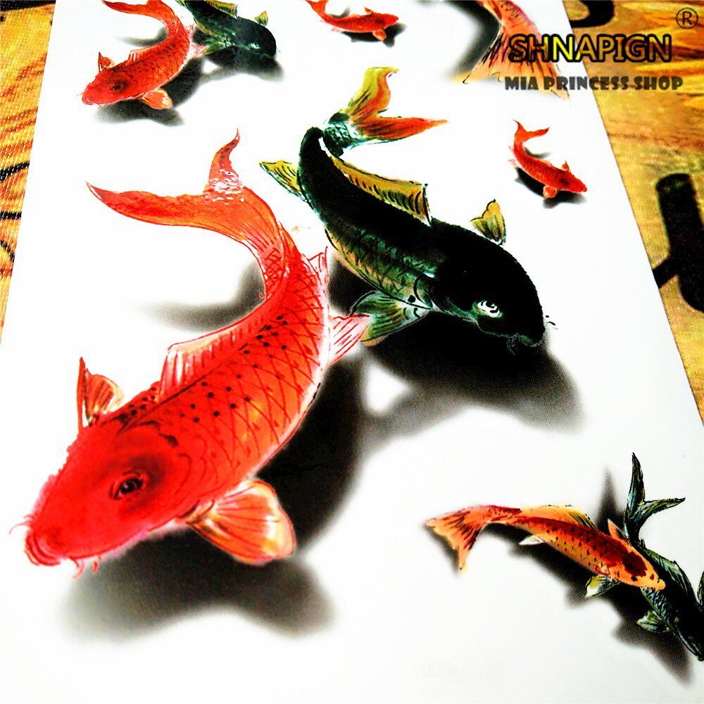 SHNAPIGN 3d Temporary Tattoo Body Art Flash Tattoo Stickers 19*9cm Waterproof Car Styling Home Decor Wall Sticker Koi Carp Fish