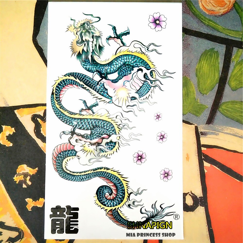 SHNAPIGN Color Chinese Dragon Temporary Tattoo Body Art Arm Flash Tattoo Stickers 17*10cm Waterproof Fake Henna Painless Sticker