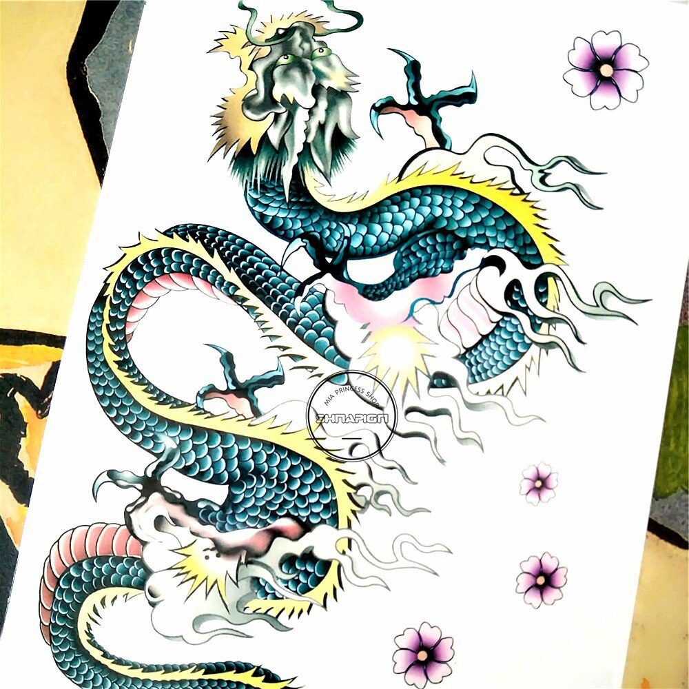 SHNAPIGN Color Chinese Dragon Temporary Tattoo Body Art Arm Flash Tattoo Stickers 17*10cm Waterproof Fake Henna Painless Sticker