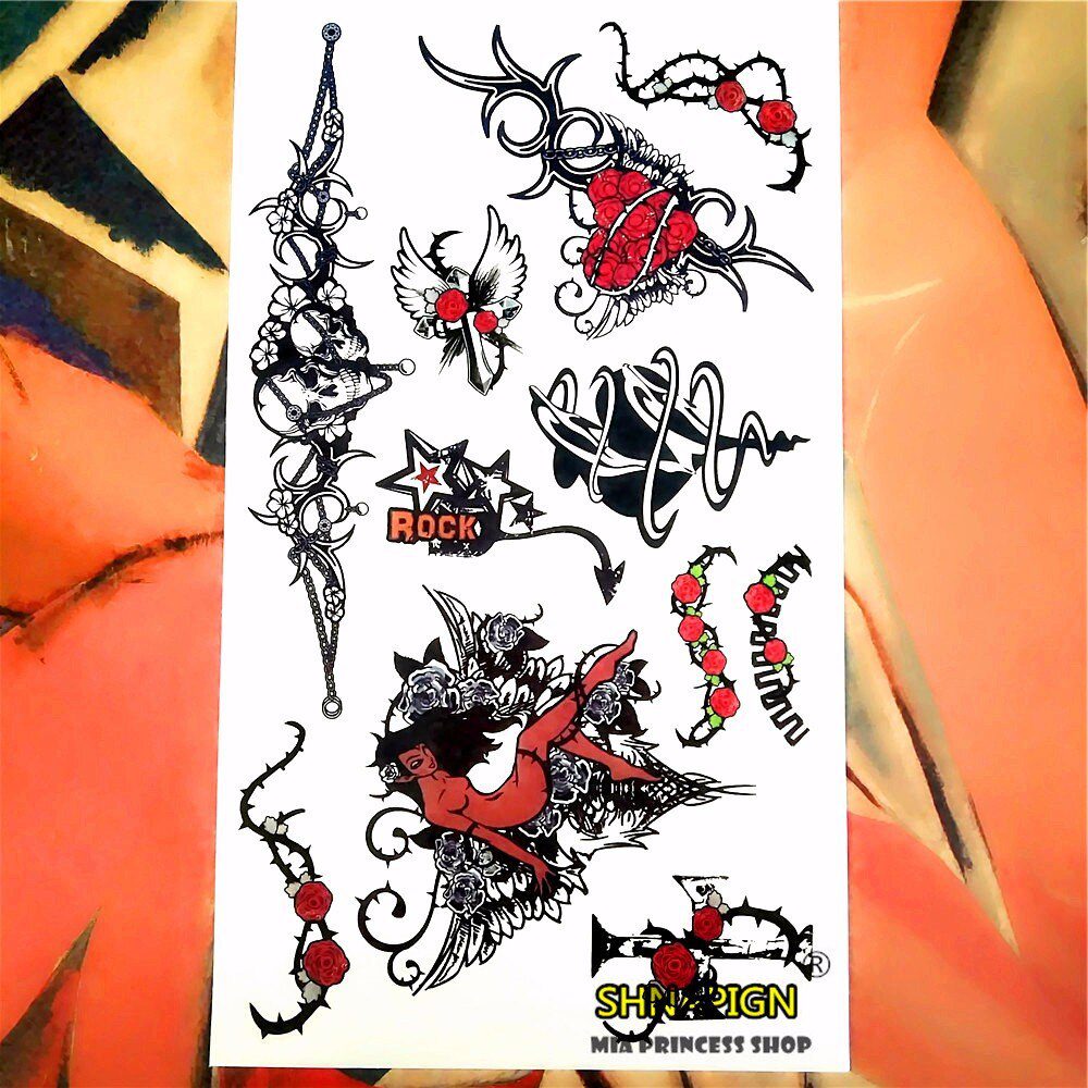 SHNAPIGN Rock n Roll Star Style Temporary Tattoo Body Art Arm Flash Tattoo Stickers 17*10cm Waterproof Fake Henna Painless