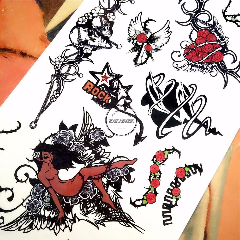 SHNAPIGN Rock n Roll Star Style Temporary Tattoo Body Art Arm Flash Tattoo Stickers 17*10cm Waterproof Fake Henna Painless