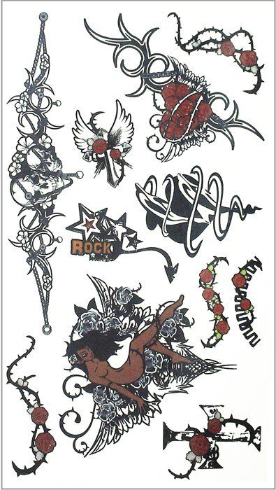 SHNAPIGN Rock n Roll Star Style Temporary Tattoo Body Art Arm Flash Tattoo Stickers 17*10cm Waterproof Fake Henna Painless