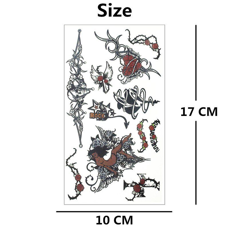 SHNAPIGN Rock n Roll Star Style Temporary Tattoo Body Art Arm Flash Tattoo Stickers 17*10cm Waterproof Fake Henna Painless