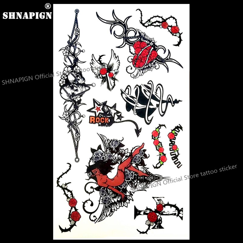 SHNAPIGN Rock n Roll Star Style Temporary Tattoo Body Art Arm Flash Tattoo Stickers 17*10cm Waterproof Fake Henna Painless
