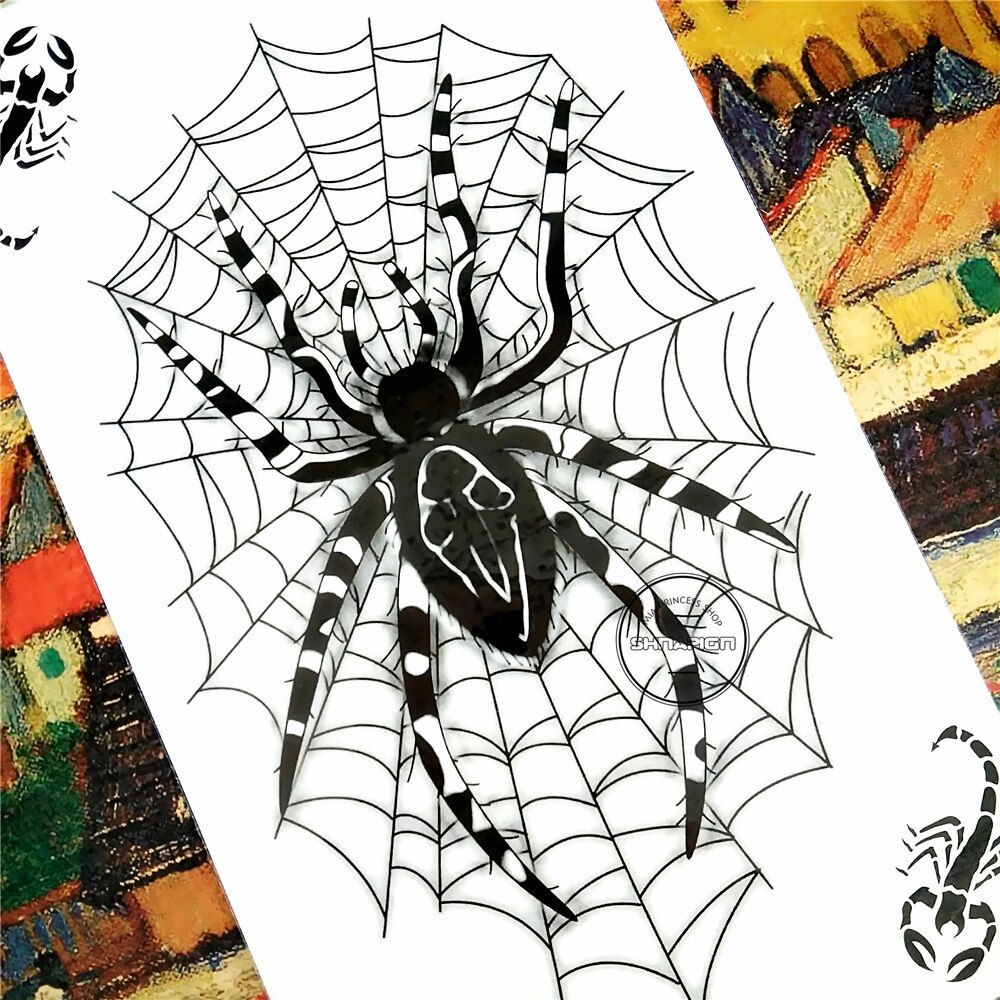 SHNAPIGN Spider Web Designs Temporary Tattoo Body Art Flash Tattoo Stickers 17*10cm Waterproof Fake  Car Styling Wall Sticker
