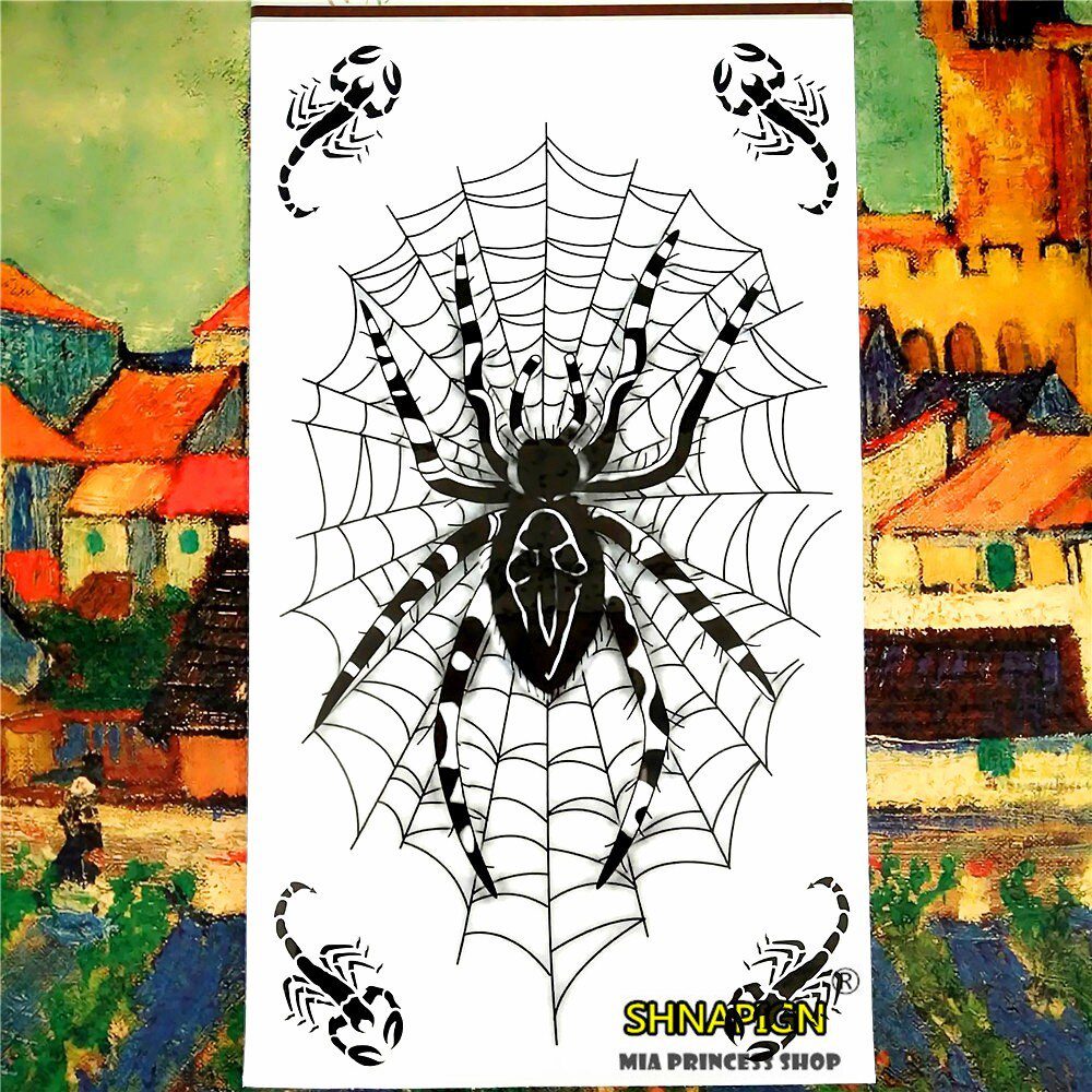 SHNAPIGN Spider Web Designs Temporary Tattoo Body Art Flash Tattoo Stickers 17*10cm Waterproof Fake Car Styling Wall Sticker