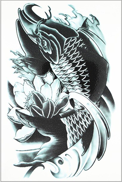 SHNAPIGN Black Koi Carp Fish Temporary Body Art Flash Tattoo Stickers 21*15cm Waterproof Car Styling Home Decor Wall Sticker