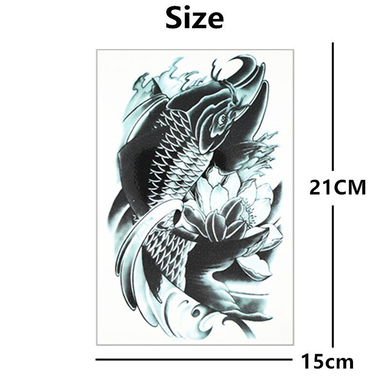 SHNAPIGN Black Koi Carp Fish Temporary Body Art Flash Tattoo Stickers 21*15cm Waterproof Car Styling Home Decor Wall Sticker