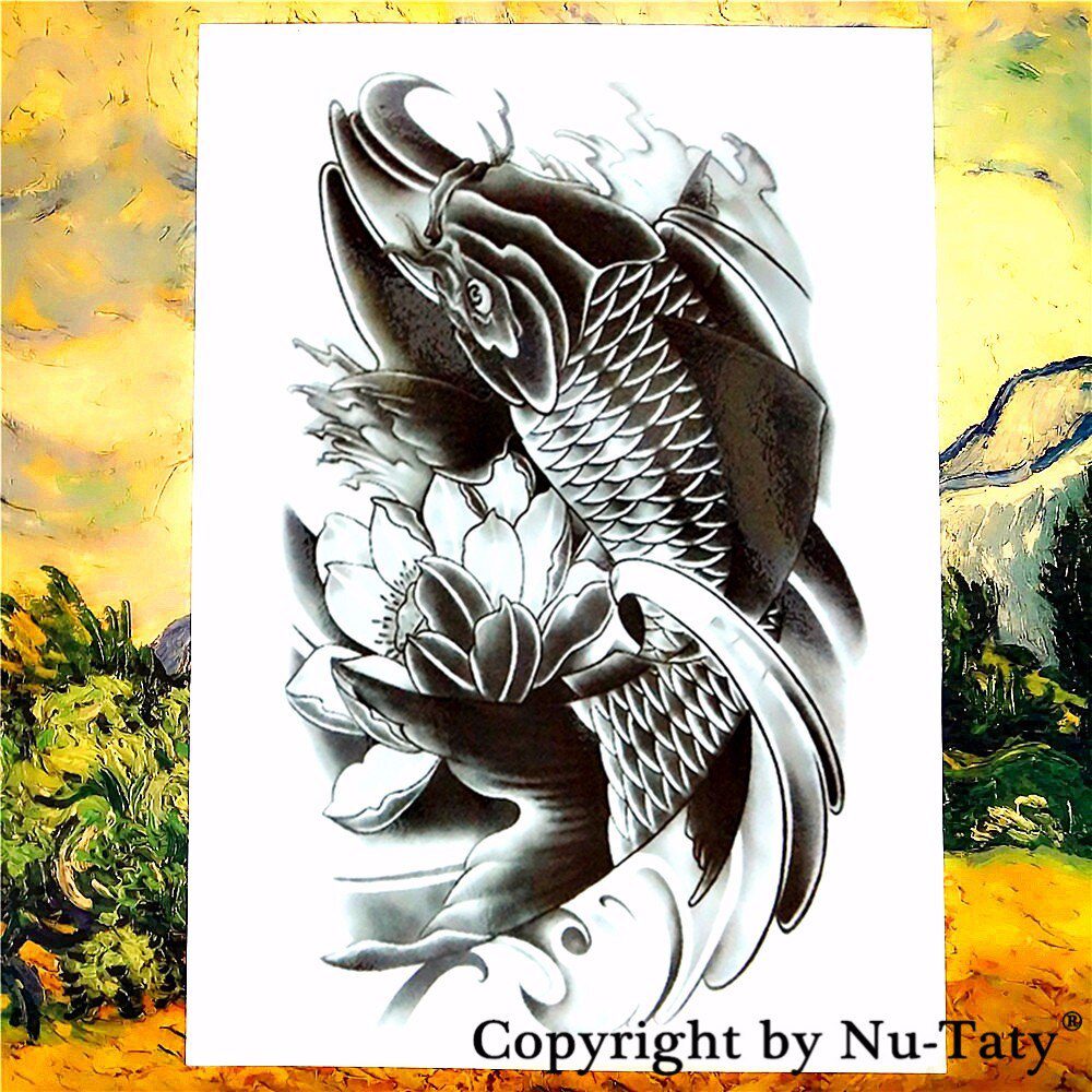 SHNAPIGN Black Koi Carp Fish Temporary Body Art Flash Tattoo Stickers 21*15cm Waterproof Car Styling Home Decor Wall Sticker