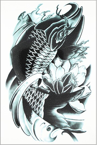 SHNAPIGN Black Koi Carp Fish Temporary Body Art Flash Tattoo Stickers 21*15cm Waterproof Car Styling Home Decor Wall Sticker