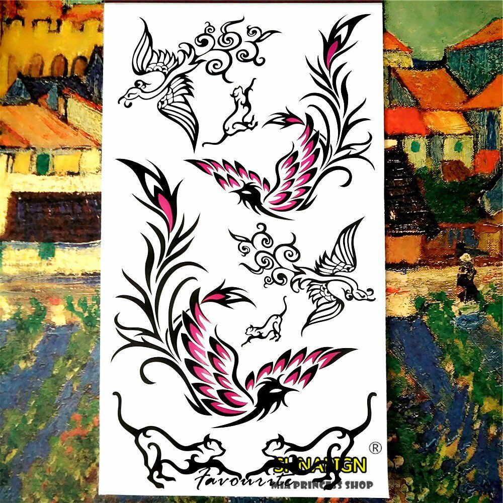 SHNAPIGN Black Phoenix Style Temporary Body Art Flash Tattoo Sticker 10*17cm Waterproof Henna Fake Tatoo Wall Tattoo Sticker