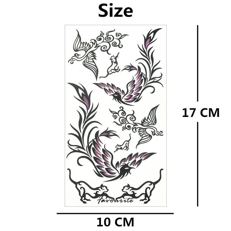 SHNAPIGN Black Phoenix Style Temporary Body Art Flash Tattoo Sticker 10*17cm Waterproof Henna Fake Tatoo Wall Tattoo Sticker