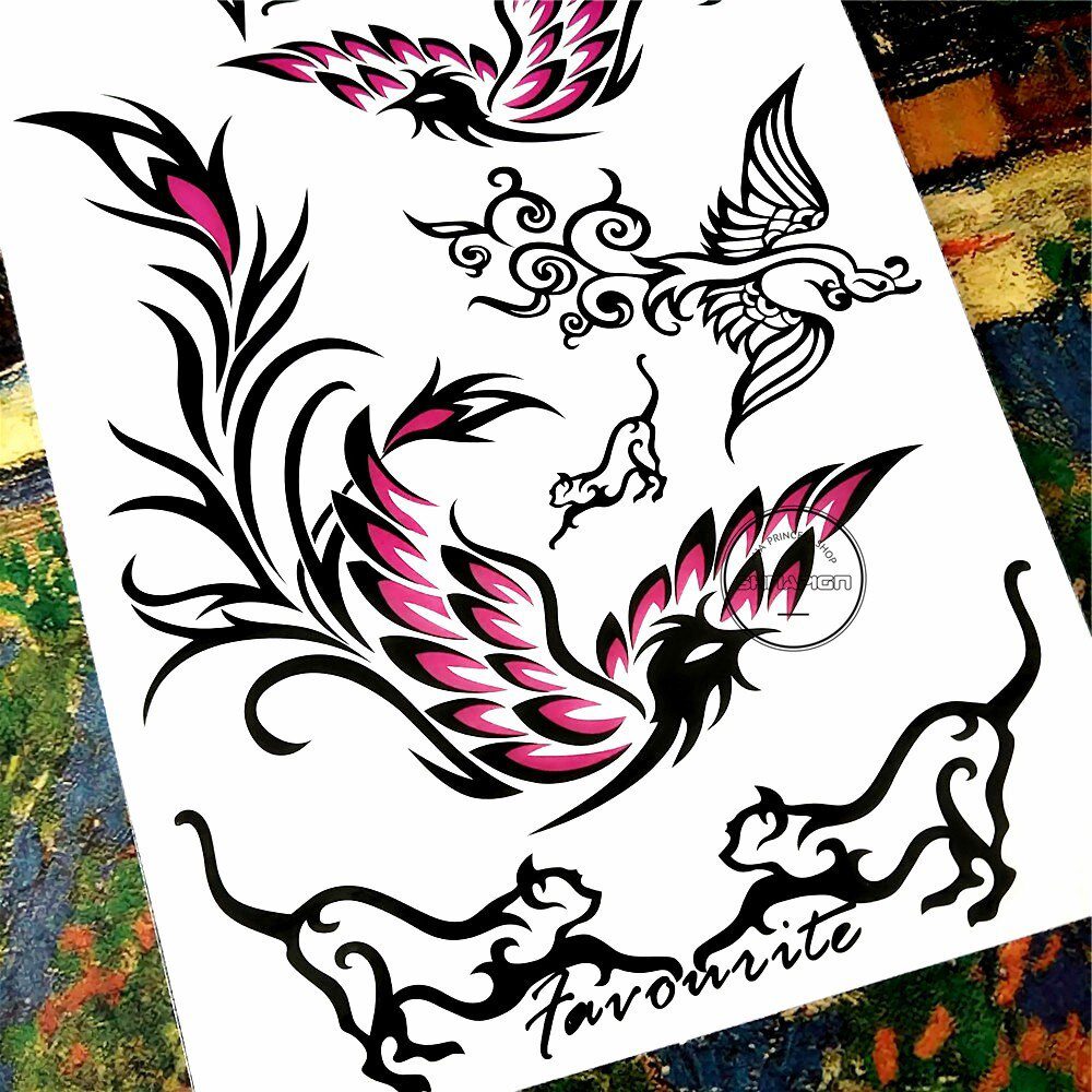 SHNAPIGN Black Phoenix Style Temporary Body Art Flash Tattoo Sticker 10*17cm Waterproof Henna Fake Tatoo Wall Tattoo Sticker