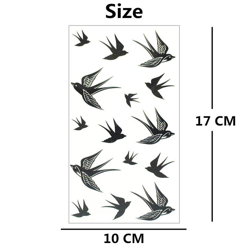 SHNAPIGN Black Swallow Temporary Tattoo Body Art Flash Tattoo Stickers 17*10cm Waterproof Fake Tatoo Car Styling Wall Sticker