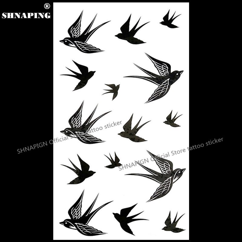 SHNAPIGN Black Swallow Temporary Tattoo Body Art Flash Tattoo Stickers 17*10cm Waterproof Fake Tatoo Car Styling Wall Sticker
