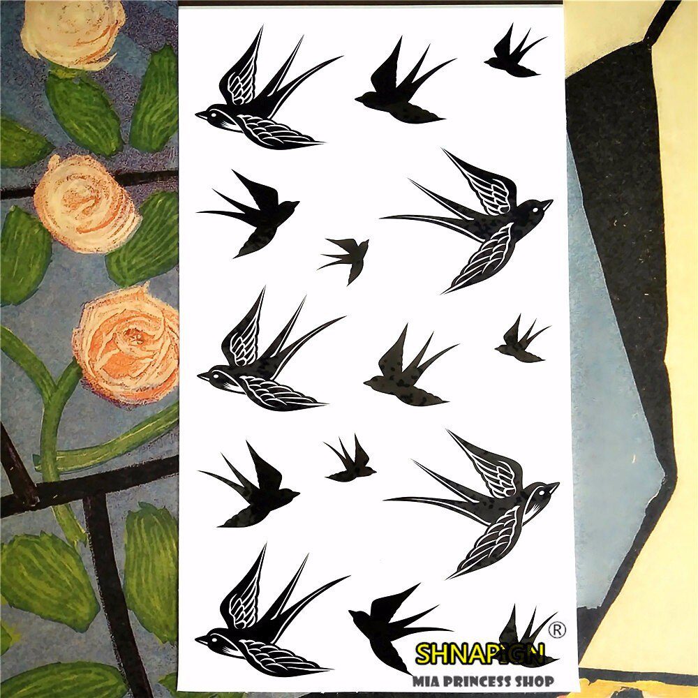 SHNAPIGN Black Swallow Temporary Tattoo Body Art Flash Tattoo Stickers 17*10cm Waterproof Fake Tatoo Car Styling Wall Sticker