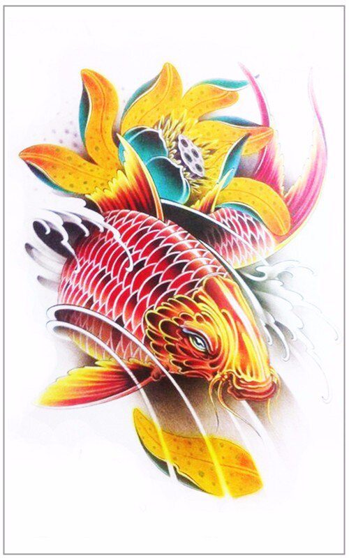 SHNAPIGN Golden carp  Temporary Tattoo Body Art, 12*20cm Flash Tattoo Stickers, Waterproof Fake Tatoo Henna Tatto Wall Sticker