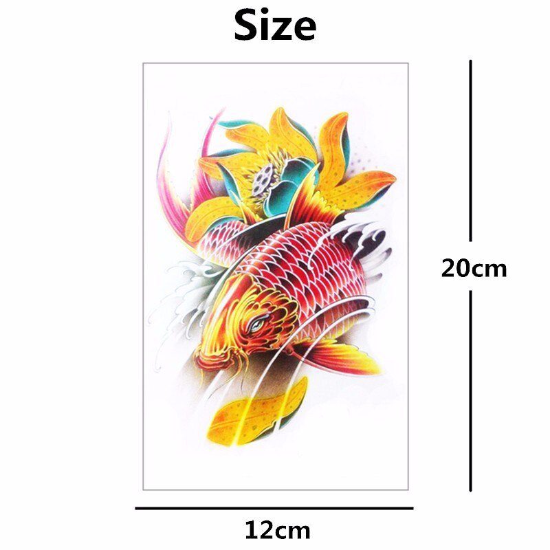 SHNAPIGN Golden carp  Temporary Tattoo Body Art, 12*20cm Flash Tattoo Stickers, Waterproof Fake Tatoo Henna Tatto Wall Sticker