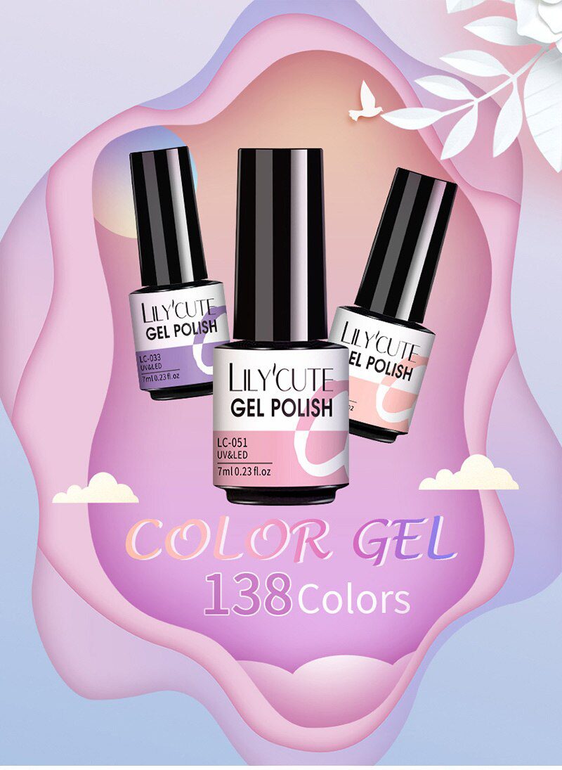 LILYCUTE 7ml Nail Gel Polish Semi Permanent Gel Varnish Base Top Coat UV LED Gel Varnish Soak Off Nail Art Gel Nail Polish