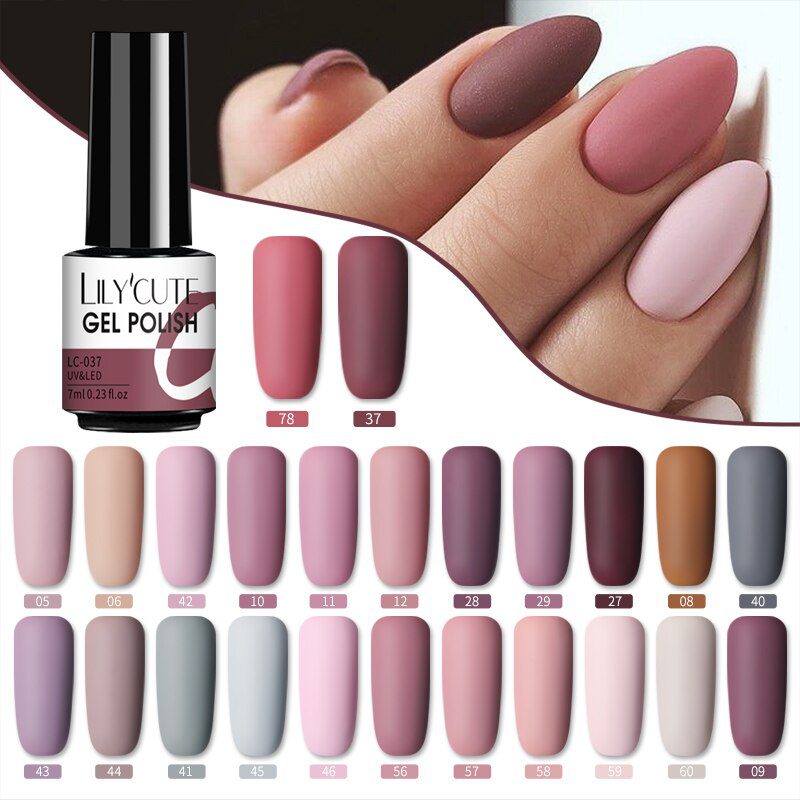 LILYCUTE 7ml UV Nail Gel Polish Autumn Winter Color Semi Permanent Matte Top Coat Needed Soak Off UV LED Nail Art Gel Varnish