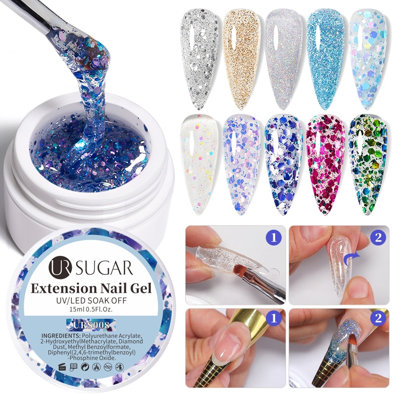 UR SUGAR Glitter Nail Extension Gel 15ml All For Manicure Building UV LED Gel Semi Permanent Soak Off Nail Art Gel for Extension