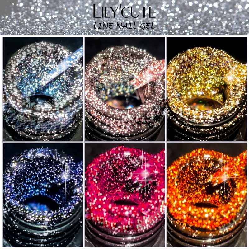 LILYCUTE 5ml Reflective Glitter Line Gel Nail Polish 14 Colors For UV/LED Paint Nails Drawing Polish DIY Painting Varnishes