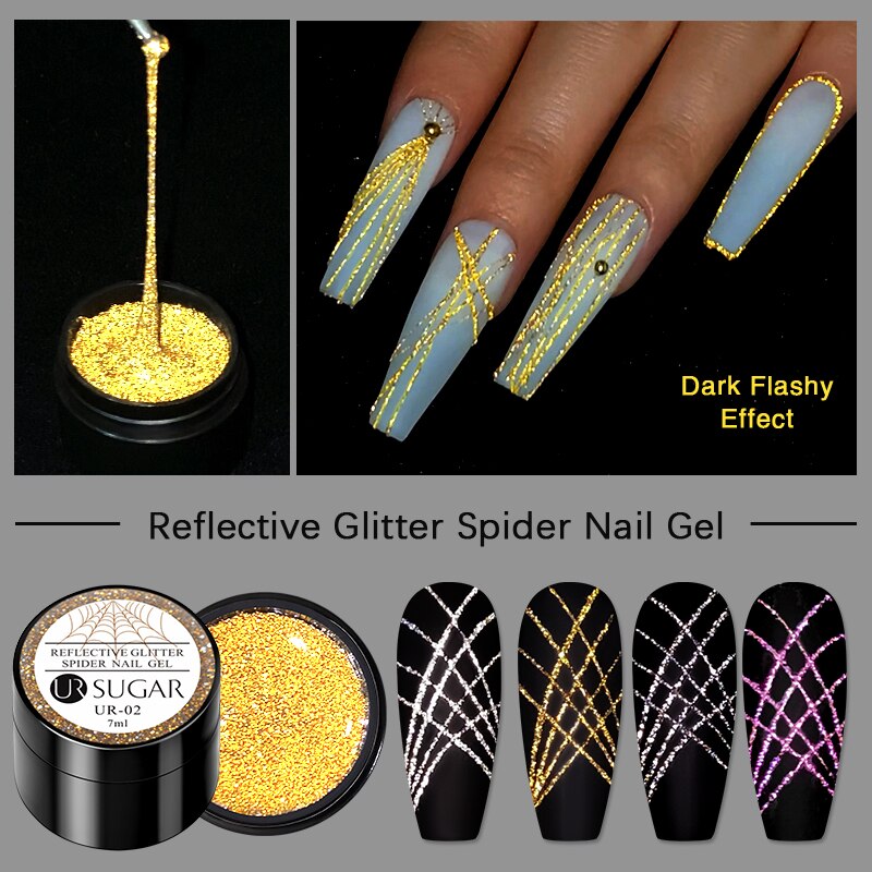 UR SUGAR Reflective Glitter  Silver Gold Line For Nails Art Manicure Gel Varnishes Drawing Painting UV Gel Polish