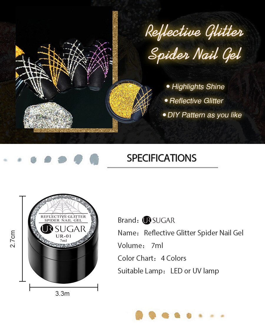 UR SUGAR Reflective Glitter Silver Gold Line For Nails Art Manicure Gel Varnishes Drawing Painting UV Gel Polish