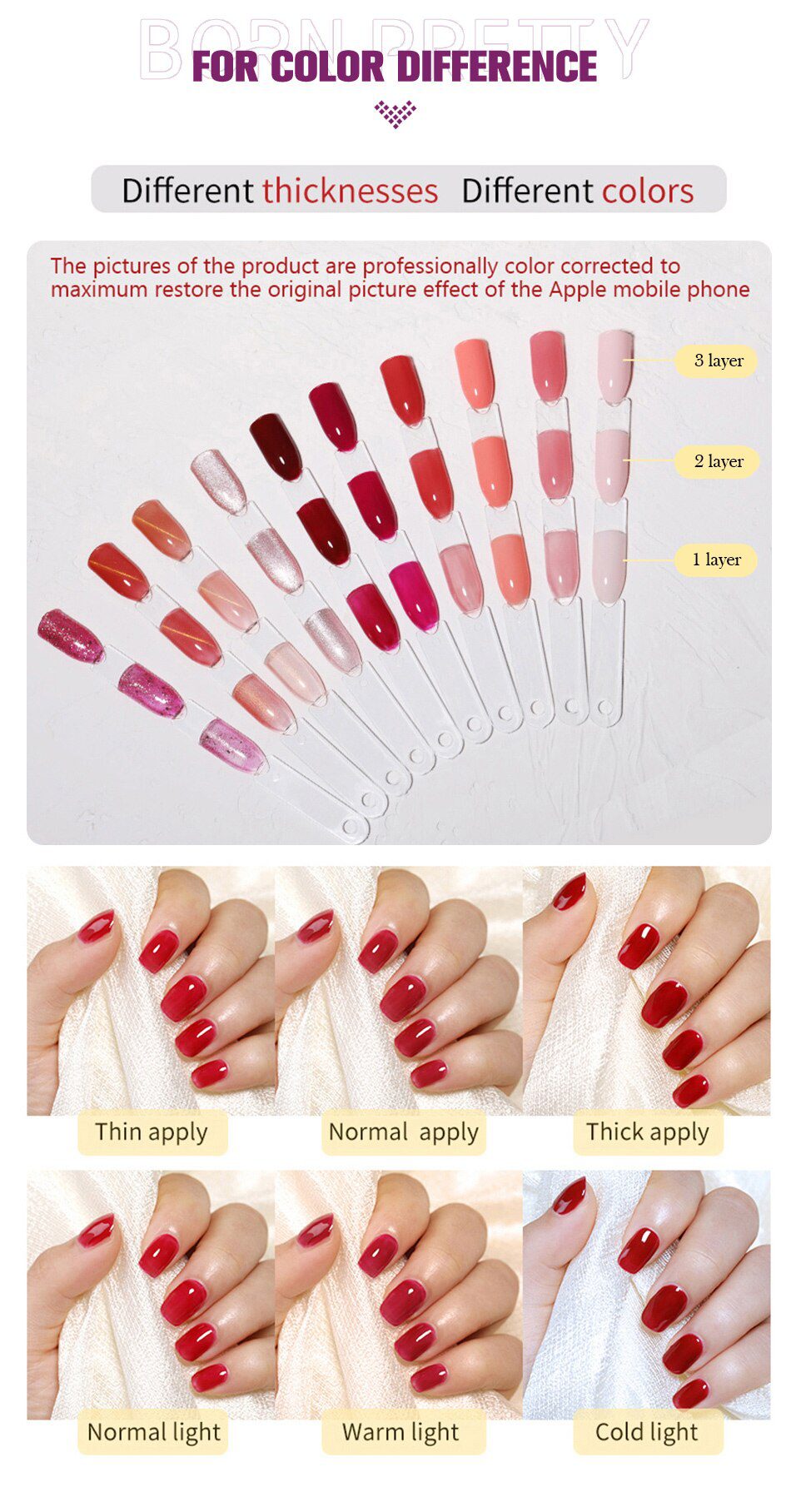 BORN PRETTY 10ml Gel Nail Polish Red Nude Nail Gel Semi Permanent Solid Nail Gel Varnish Soak Off UV Gel for Base Top Coat