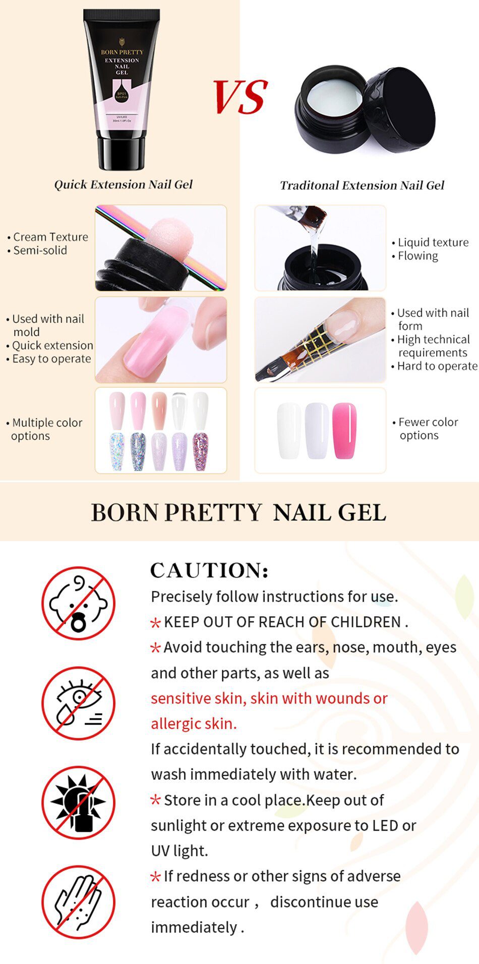 BORN PRETTY 30/20ml Glitter Acrylic Gel Finger Extension Silver Pink Extension Gel Soak Off Nail Art Gel Varnish