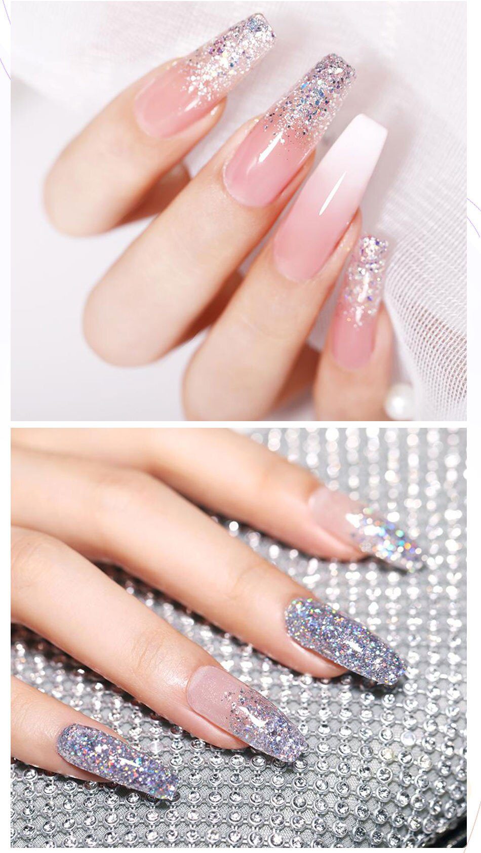 BORN PRETTY 30/20ml Glitter Acrylic Gel Finger Extension Silver Pink Extension Gel Soak Off Nail Art Gel Varnish