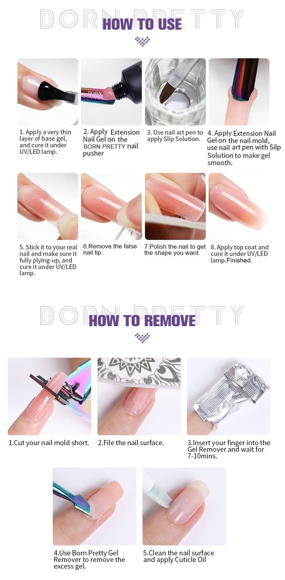 BORN PRETTY 30/20ml Glitter Acrylic Gel Finger Extension Silver Pink Extension Gel Soak Off Nail Art Gel Varnish