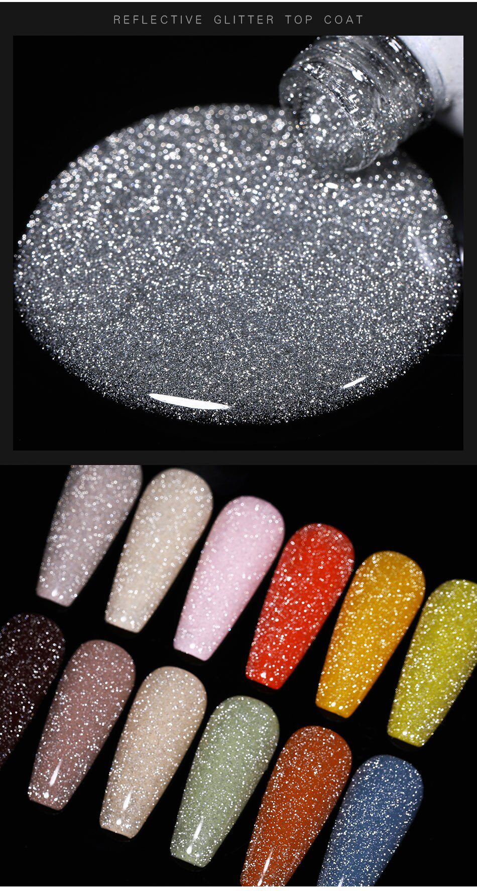 BORN PRETTY 1 Bottle 7ml Reflective Top Coat Function Gel Glitter Silver Holographic Gel Soak Off Nail Art UV Gel Varnish