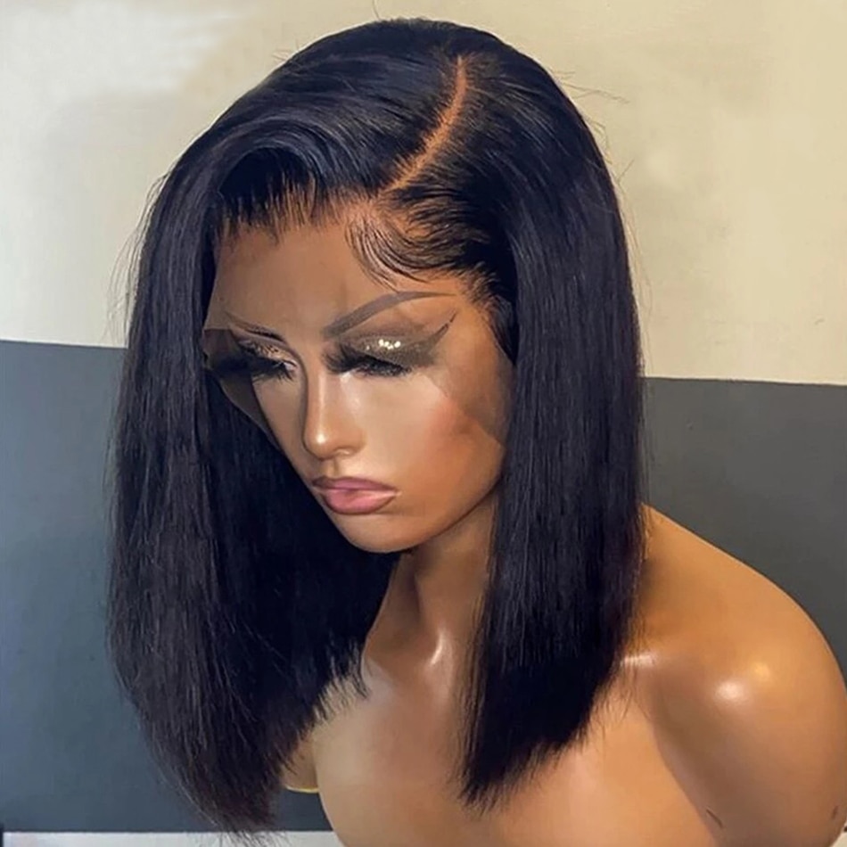 Bob Wig Bone Straight Bob Wig Lace Front Human Hair Wigs For Women HD Transparent Lace Frontal Wig Glueless Wig  Human Hair 180%